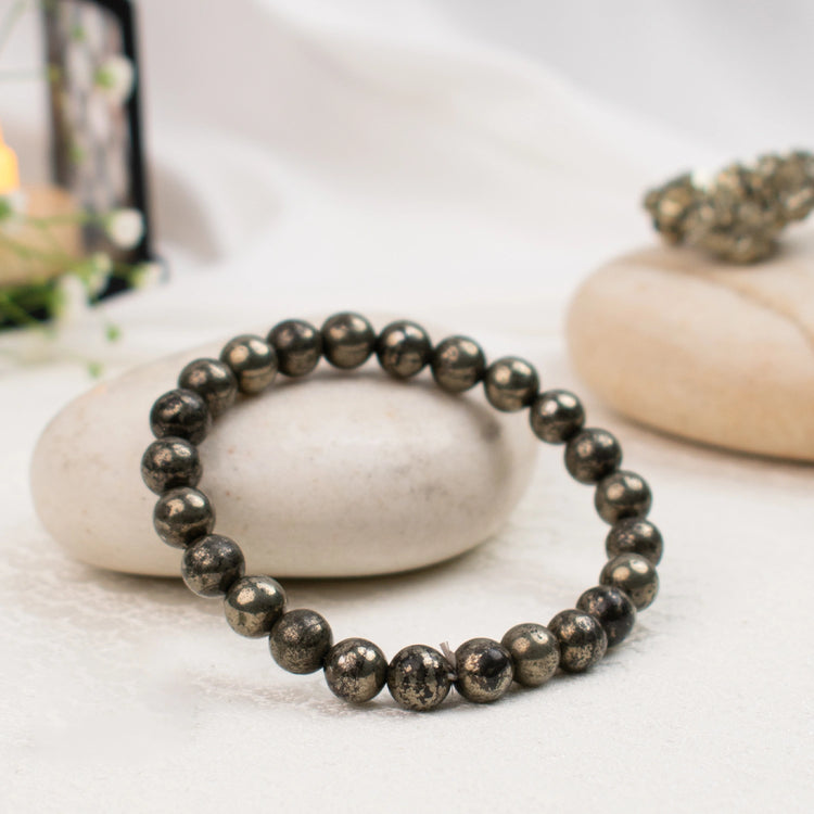 Pyrite AGATE Natural Certified Pyrite 8mm | Reiki Healing Crystal Stone Bracelet for Wealth, Money Attraction, Protection & Confidence | Unisex Energy