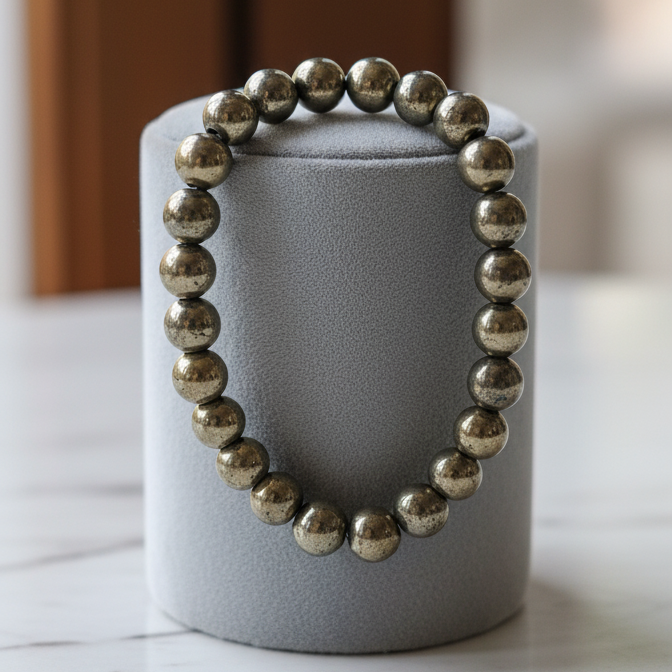 Pyrite AGATE Natural Certified Pyrite 8mm | Reiki Healing Crystal Stone Bracelet for Wealth, Money Attraction, Protection & Confidence | Unisex Energy