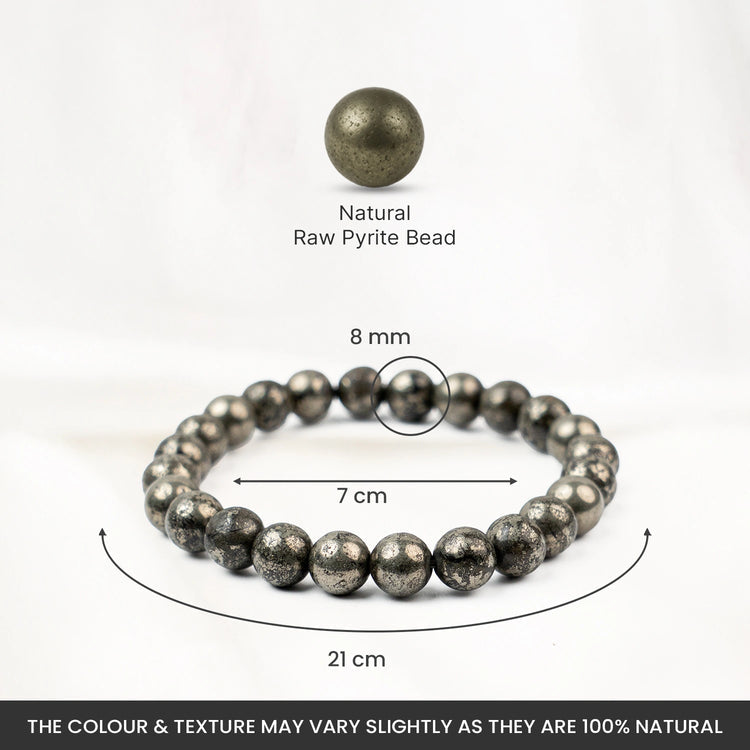Pyrite AGATE Natural Certified Pyrite 8mm | Reiki Healing Crystal Stone Bracelet for Wealth, Money Attraction, Protection & Confidence | Unisex Energy