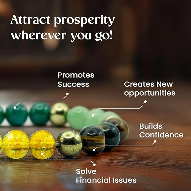 Dhanyog Bracelet Attracts Wealth, Prosperity - Pyrite, Tiger Eye, Citrine & Aventurine Beads