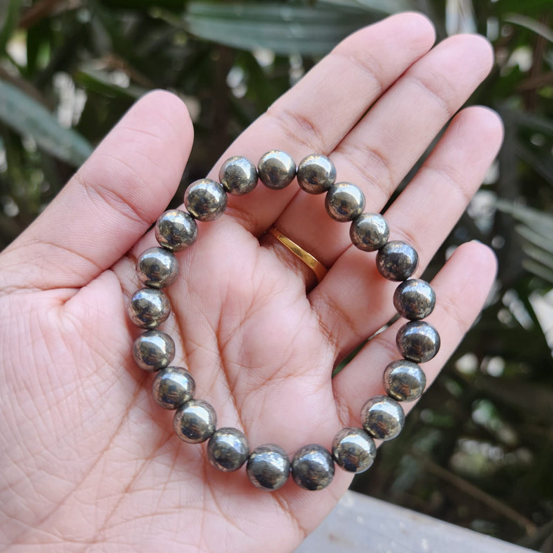 Pyrite AGATE Natural Certified Pyrite 8mm | Reiki Healing Crystal Stone Bracelet for Wealth, Money Attraction, Protection & Confidence | Unisex Energy