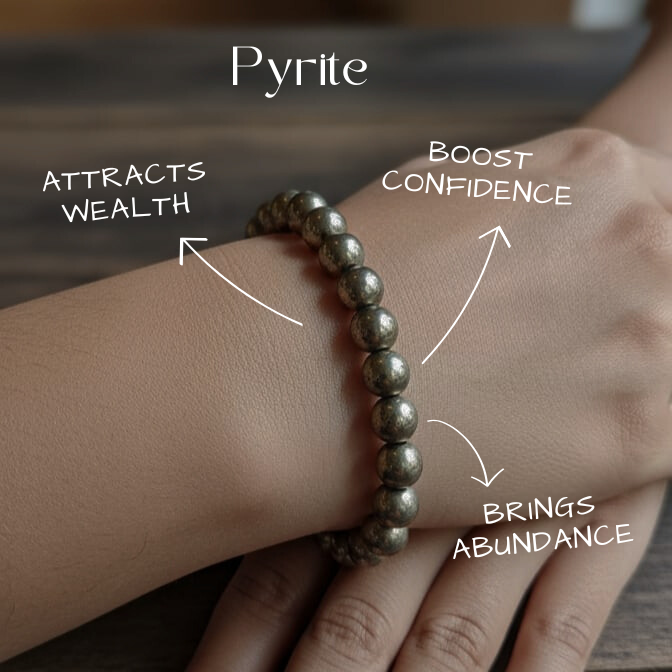 Pyrite AGATE Natural Certified Pyrite 8mm | Reiki Healing Crystal Stone Bracelet for Wealth, Money Attraction, Protection & Confidence | Unisex Energy